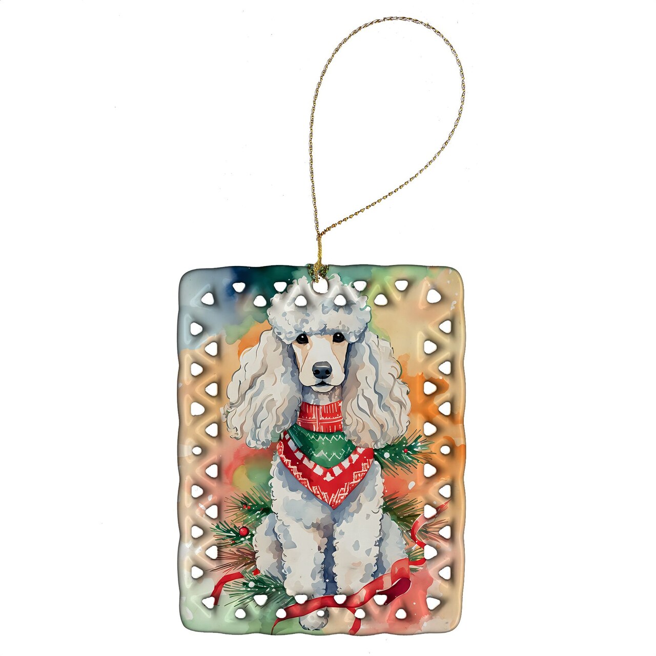 Edge Collections - 2.80" X 0.15" - Multicolor - Poodle Christmas Porcelain Ornament Christmas - 1 Piece